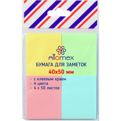 Фото Липкий блок 40х50мм 4х50л 4цв пастель Attomex 2010201 от производителя, с доставкой по Хабаровску