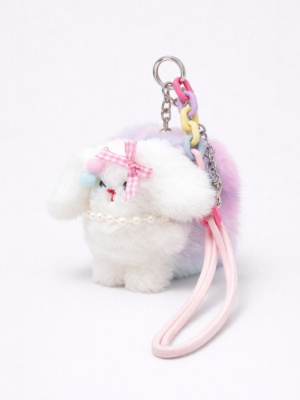 Зеркало-брелок раскладное плюшевое Кролик с бантиком розовое ZT185-G51-01