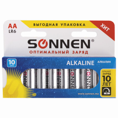 Фото Батарейка SONNEN Alkaline АА (LR6, 15А) 10шт 451086 от производителя, с доставкой по Хабаровску