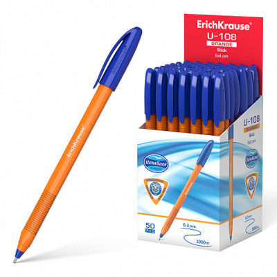 Фото Ручка шар 1,0 синяя игольчатый узел ErichKrause Orange Stick U-108 47582 (50) от производителя, с доставкой по Хабаровску