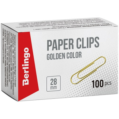 Фото Скрепки 28мм 100шт Berlingo овальные золотистые BK2516 от производителя, с доставкой по Хабаровску