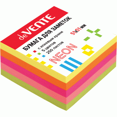 Фото Липкий блок 51х51мм 250л 5цв неон deVENTE 2010335 от производителя, с доставкой по Хабаровску