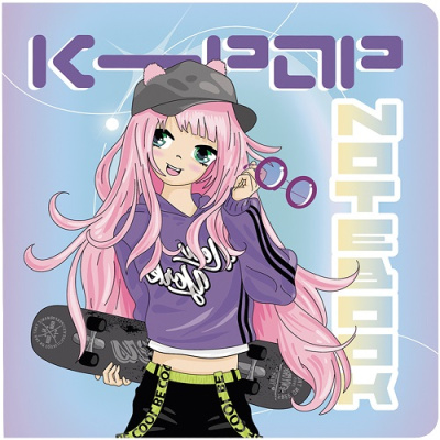 Фото Записная книжка 130х130см 32л клетка K-POP Девочка со скейтом, голубой фон от производителя, с доставкой по Хабаровску