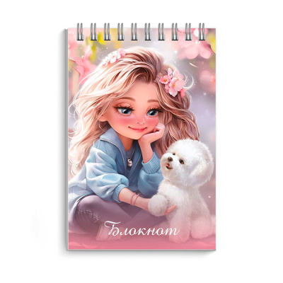 Фото Блокнот А7 40л клетка на гребне Блондинка с собачкой 70956 от производителя, с доставкой по Хабаровску