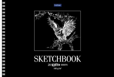 Фото Скетчбук 20л А4 на гребне черная бумага Hatber Premium Сова 20А4Aгр_22274  от производителя, с доставкой по Хабаровску