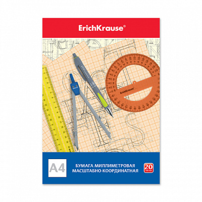 Бумага миллиметровая А4 20л в папке Оранжевая сетка ErichKrause 49725 