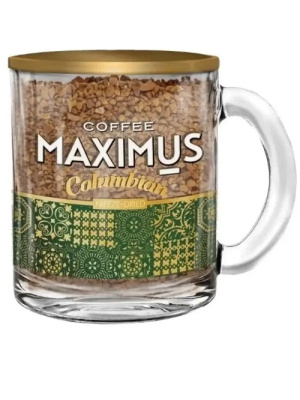 Кофе растворимый 70гр Maximus Columbian сублимированный в стеклянной кружке