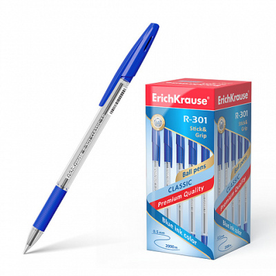 Фото Ручка шар 1,0 синяя с грипом ErichKrause R-301 Classic Stick&Grip 39527 от производителя, с доставкой по Хабаровску
