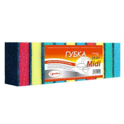 Губка хозяйственная д-посуды MIDI 10шт г-03/г14