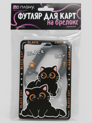 Футляр для карт с брелоком ПО ПЛАНУ Внимательные коты черный 128P-188