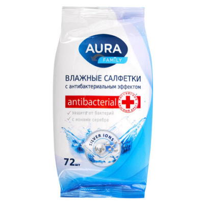 Салфетки влажные AURA Family антибактериальные 72 шт 127493