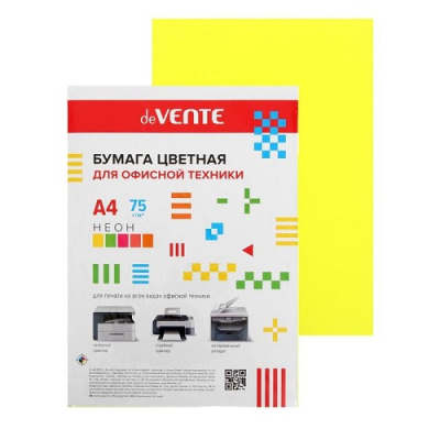Бумага цветная А4 75г 50л неон желтая deVENTE 2072238