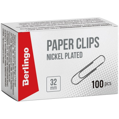 Фото Скрепки 32мм 100шт Berlingo овальные никелированные BK2512 от производителя, с доставкой по Хабаровску