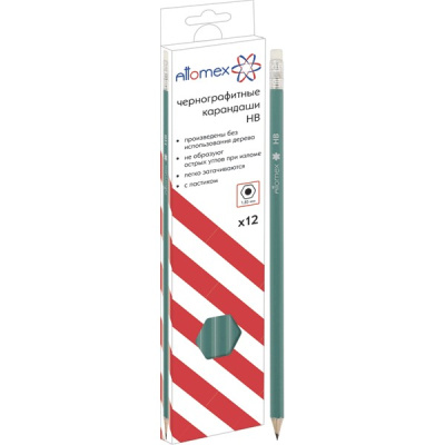 Фото Карандаш чернографитный HB пластиковый с ластиком Attomex зеленый 5032601 от производителя, с доставкой по Хабаровску