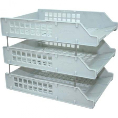 Фото Полка для бумаг 3-х ярусная пластик серая СТАММ ЛТ111/63794 от производителя, с доставкой по Хабаровску