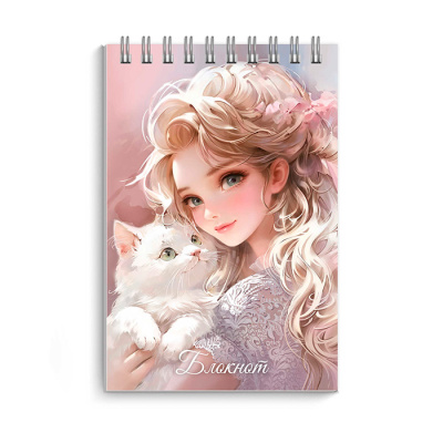Фото Блокнот А7 40л клетка на гребне Блондинка с котом 70961 от производителя, с доставкой по Хабаровску