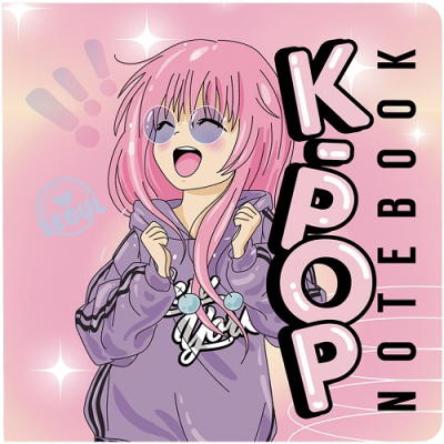Фото Записная книжка 130х130см 32л клетка K-POP Девочка в сиреневой толстовке, розовый фон от производителя, с доставкой по Хабаровску