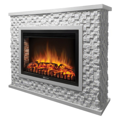 Портал Firelight Quadro 30 камень песчаник античный белый, белая эмаль