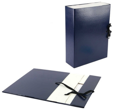 Фото Архивный короб на завязках 80х320х240мм А4 бумвинил синий КСБ4080/3010565 от производителя, с доставкой по Хабаровску