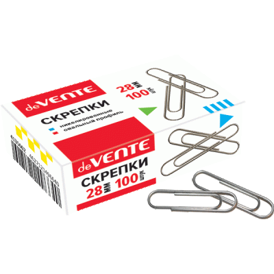 Фото Скрепки 28мм 100шт Attomex/deVENTE овальные никелированные 4135301/4135602 от производителя, с доставкой по Хабаровску