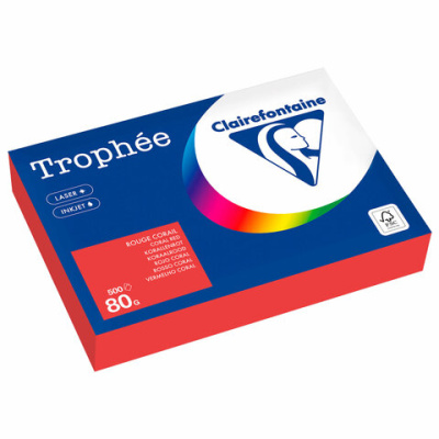 Бумага цветная А4 80г 500л интенсив кораллово-красная CLAIREFONTAINE 8175PC 116716