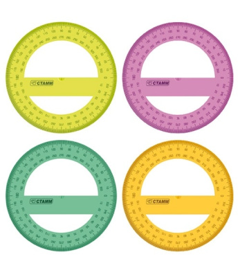 Фото Транспортир пластиковый 10см 360° флуоресцентная прозр СТАММ ТР41 от производителя, с доставкой по Хабаровску