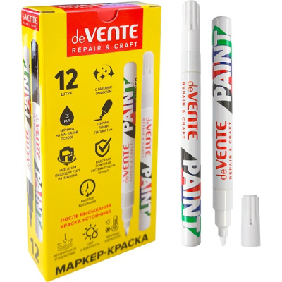 Фото Маркер перм (краска) 1мм белый лаковый пулевидный deVENTE REPAIR & CRAFT 5043611 от производителя, с доставкой по Хабаровску