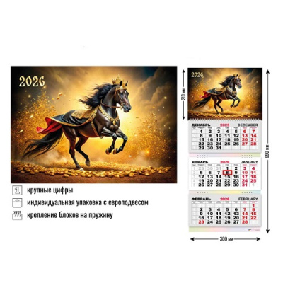 Фото Календарь трехсекционный с бегунком 2026г Символ года 9436 от производителя, с доставкой по Хабаровску