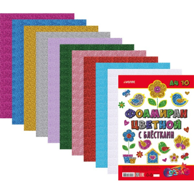 Фото Набор фоамирана А4 10л 10цв 2мм с блестками deVENTE 8040820 от производителя, с доставкой по Хабаровску