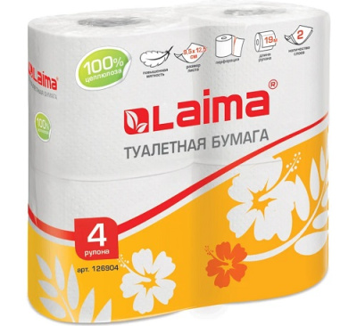 Бумага туалетная 2-сл 4 рулона ЛАЙМА белая 126904