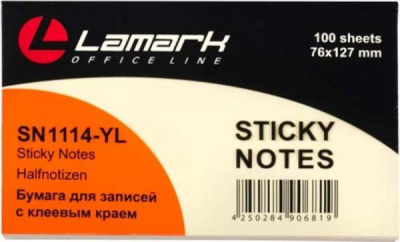 Фото Липкий блок 76х127мм 100л желтый пастель LAMARK SN1114-YL от производителя, с доставкой по Хабаровску