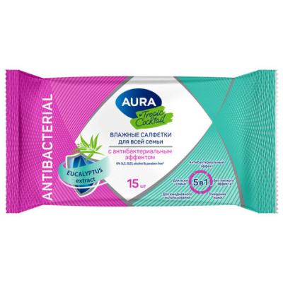 Салфетки влажные AURA Tropic Cocktail 15шт 10388 117677