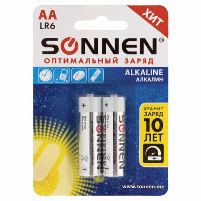 Фото Батарейка SONNEN Alkaline АА (LR6, 15А) 2шт 451084 от производителя, с доставкой по Хабаровску