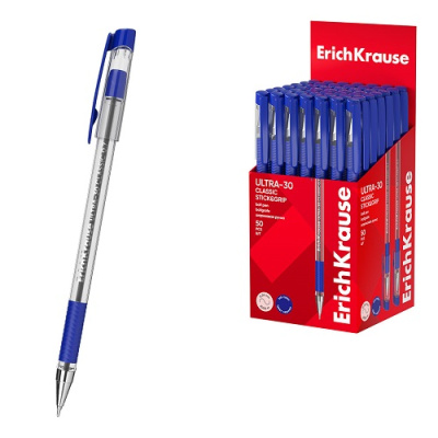 Фото Ручка шар 0,7 синяя с грипом игольчатый узел ErichKrause ULTRA-30 Stick&Grip Classic 63683 (50)  от производителя, с доставкой по Хабаровску