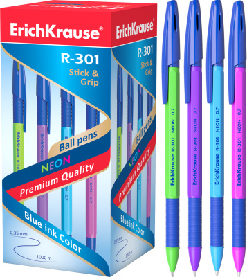 Фото Ручка шар 0,7 синяя с грипом ErichKrause NEON Stick&Grip R-310 42751 (50)  от производителя, с доставкой по Хабаровску
