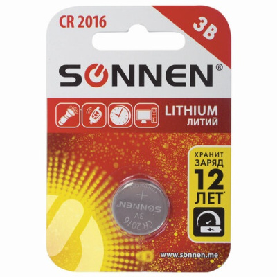 Фото Батарейка SONNEN Lithium CR2016 1шт 451972 от производителя, с доставкой по Хабаровску