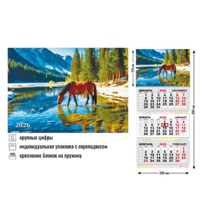 Фото Календарь трехсекционный с бегунком 2026г Символ года 9440 от производителя, с доставкой по Хабаровску