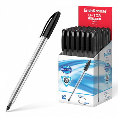 Фото Ручка шар 1,0 черная игольчатый узел ErichKrause Classic Stick U-108 47566 (50) от производителя, с доставкой по Хабаровску