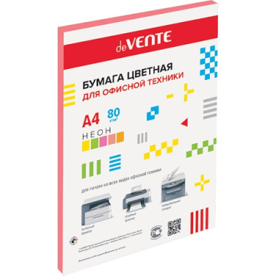 Бумага цветная А4 75г 50л неон розовая deVENTE 2072242