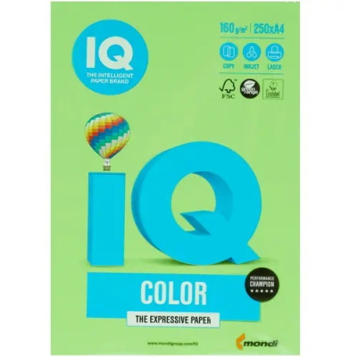 Бумага цветная А4 160г 250л ярко-зеленая IQ COLOR Intensive MA42
