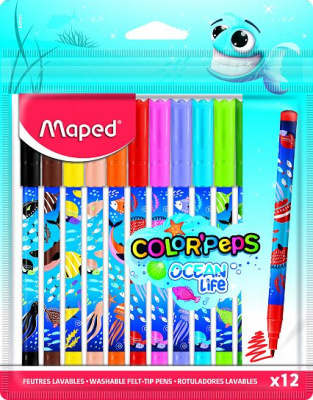 Фото Фломастеры 12цв MAPED COLOR PEPS OCEAN LIFE 845701 от производителя, с доставкой по Хабаровску