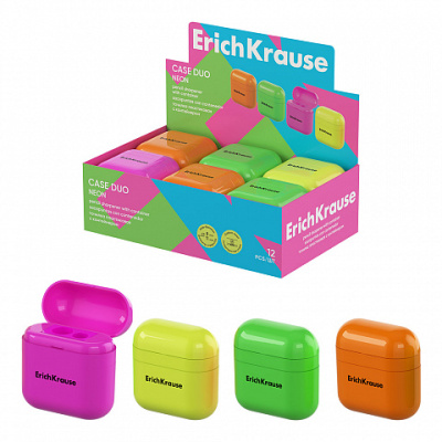 Фото Точилка пластиковая с контейнером 2отв ErichKrause Case Duo Neon 60049 от производителя, с доставкой по Хабаровску
