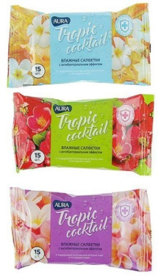 Салфетки влажные AURA антибактериальные 15 шт 146_70529