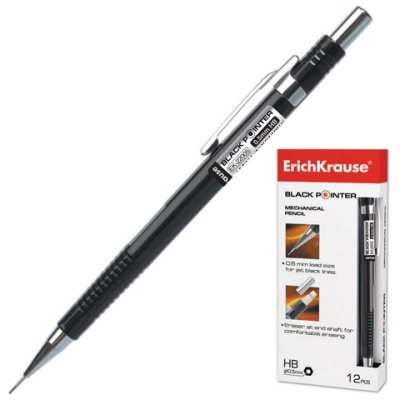Фото Карандаш мех 0,5мм НВ с ластиком ErichKrause Black Pointer 22005 от производителя, с доставкой по Хабаровску