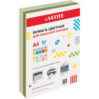 Бумага цветная А4 80г 250л 10цв х 25л 5интенсив+5пастель deVENTE 2072202