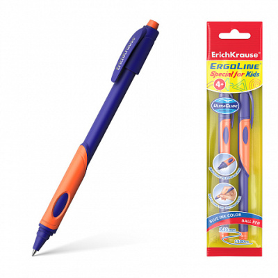 Фото Ручка шар 0,7 синяя с грипом ErichKrausе ErgoLine Kids Stick&Grip Neon 2шт 58525 от производителя, с доставкой по Хабаровску