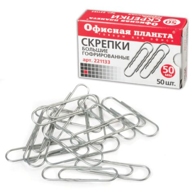 Фото Скрепки 50мм 50шт Офисная планета овальные оцинкованные гофрированные 221133 от производителя, с доставкой по Хабаровску