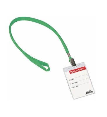 Фото Бейдж вертикальный 107х65мм на ленте зеленый 45см BRAUBERG  235700 от производителя, с доставкой по Хабаровску