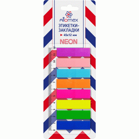 Фото Липкие закладки 45х12мм 8цвх25л пластиковые неон на линейке Attomex 2011202  от производителя, с доставкой по Хабаровску