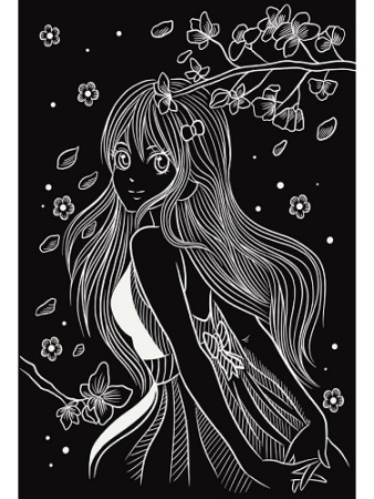 Фото Гравюра А4 золото Аниме-девушка Г-5903 от производителя, с доставкой по Хабаровску